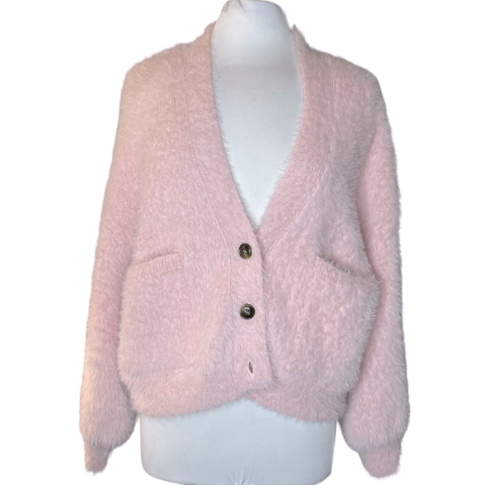 Sweet and Sinful Pink Fluffy 3 Button Cardigan Sz M